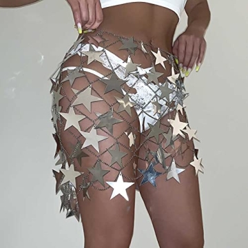 Aksod Sexy See Through Star Sequins Skirt for Women