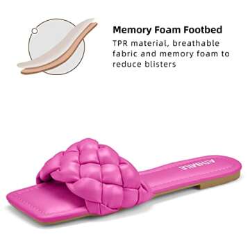 ATHMILE Braided Womens Sandals Square Open Toe Fashion Slide Sandals Women Dressy Summer Flat Beach Hot Pink 2025 Size 8