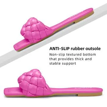 ATHMILE Braided Womens Sandals Square Open Toe Fashion Slide Sandals Women Dressy Summer Flat Beach Hot Pink 2025 Size 8