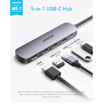 Anker USB C Hub, 5-in-1 USB Hub for Laptops, 4K HDMI Multiport Adapter with 90W Max Power Delivery, ...
