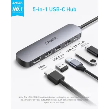 Anker USB C Hub, 5-in-1 USB Hub for Laptops, 4K HDMI Multiport Adapter with 90W Max Power Delivery, ...