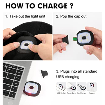 CENSGO Unisex Hat with Light, USB Rechargeable LED Headlamp Beanie, Gifts for Dad Father Men Husband Warm Knitted Cap (Avocado Green)