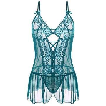Klier Women Lingerie Sexy Chemise Dark Green Babydoll Set