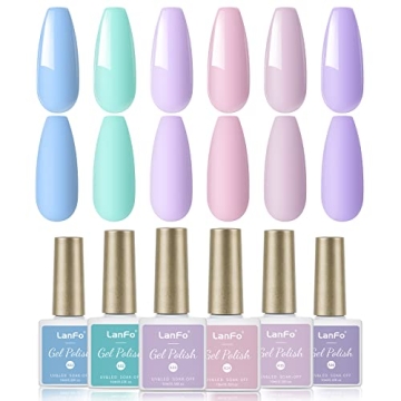 LanFo 6 Colors Gel Nail Polish Set Purple Pink Blue Green Gel Polish Kit Soak Off LED Gel Nail Lamp ...