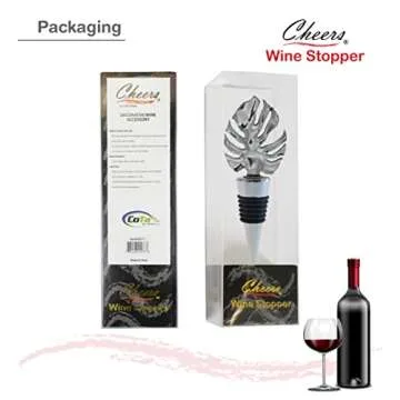 Cheers Silver Tropical Leaf Metal Wine Stopper - Elegant Vacuum Seal Reusable Jungle Leaves Wine Bottle Stopper Airtight Leak Proof Bottle Topper Cork Plug, Home Decor & Bar Tool Accessory Unique Gift