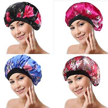 4 Pack Satin Sleeping Caps for Comfortable Night Sleep