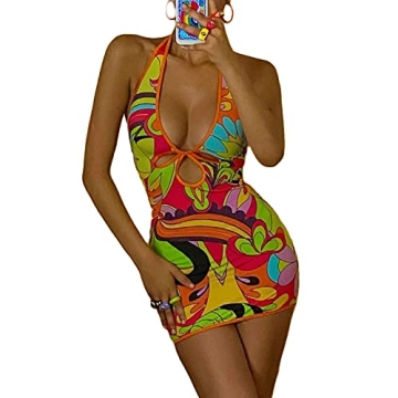 Chic Y2k Bodycon Halter Mini Dress for Women - V Neck Fashion