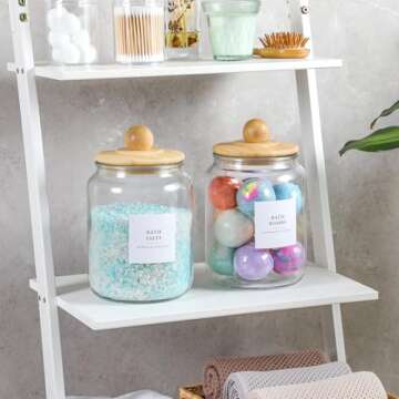 4 Pack Glass Jars with Bamboo Lids and Labels, Glass Containers for Laundry Room Organization and Storage, Half Gallon Airtight Glass jars Holder for Laundry Detergent, Pods, Scent Booster Beads