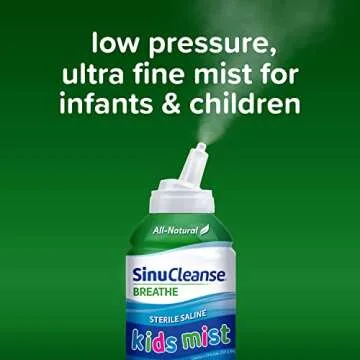 SinuCleanse Sterile Saline Kids Nasal Spray, Ultra Fine Mist, Instantly Moisturizes Dry, Stuffy Noses, Safe for Newborns & Up, 4.5 Oz (2 Pack), Made in USA