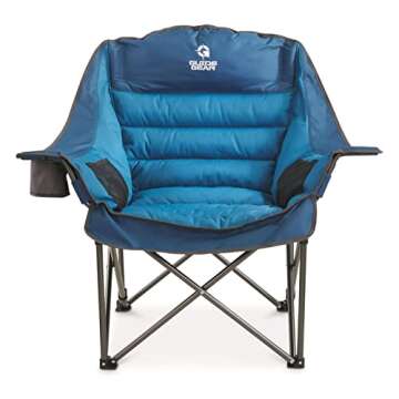 Guide Gear Oversized Extra Large Padded Camping Chair, Portable, Folding, Large Camp Lounge Chairs for Outdoor, Adults, Men and Women, Heavy-Duty 400 Pound Capacity, with Cup Holder Blue