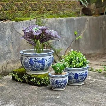 Elegant HakkaGirl Blue and White Porcelain Flower Pots
