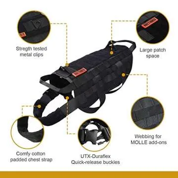 OneTigris Tactical Dog Training Vest Harness with Mesh Padding and Two Handles (Black, XL / 54cm)