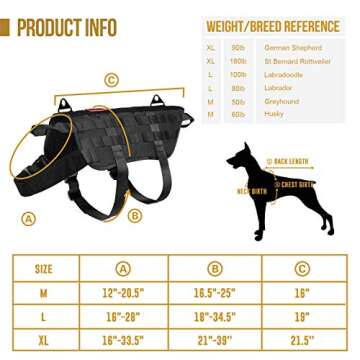 OneTigris Tactical Dog Training Vest Harness with Mesh Padding and Two Handles (Black, XL / 54cm)