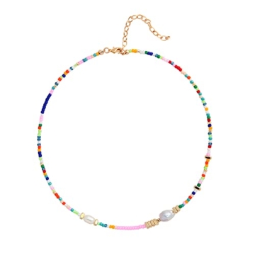Wellike Colorful Beaded Necklace for Women Real Freshwater Pearl Beaded Choker, Dainty Gold Necklace...