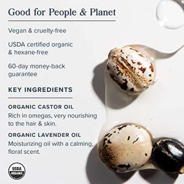 Heritage Store Lavender Castor Oil, Organic, Soothing Treatment with Lavender Essential Oil, Deep Hydration for Healthy Hair Care, Skin Care, Castor Oil Packs, Natural Lavender Scent, Vegan, 8oz