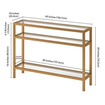 Henn&Hart 42" Wide Rectangular Console Table in Brass, Entryway Table, Accent Table for Living Room, Hallway