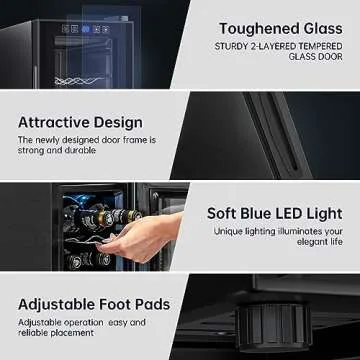 KingChii 12 Bottle Thermoelectric Wine Cooler Refrigerator Advanced Cooling Technology, Stainless Steel & Tempered Glass For Red Wine, Champagne for Home, Kitchen, or Office