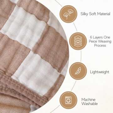 HardNok Ultra Soft Muslin Baby Blanket,A Versatile Swaddle and Bed Blanket for Babies, Toddlers, Boys, and Girls (1 Coffee Checkered 1 Pack).