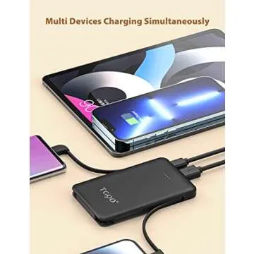 TG90° Portable Charger 6000mAh External Battery Pack with Built-in Cables