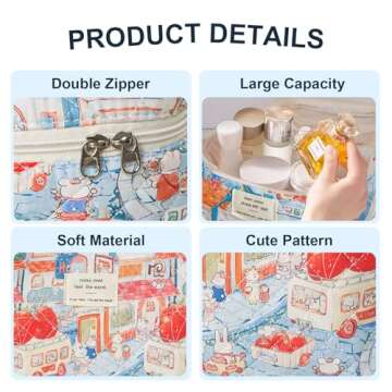 GISMTR 3Pcs Cotton Quilted Makeup Bag Large Travel Cosmetic Bag Coquette Makeup Pouch Cute Aesthetic...