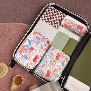 GISMTR 3Pcs Cotton Quilted Makeup Bag Large Travel Cosmetic Bag Coquette Makeup Pouch Cute Aesthetic Floral Toiletry Bag for Women Girls
