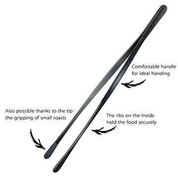 12-Inch Professional Kitchen & Cooking Tweezers Tongs - Stainless Steel Long Tweezer Tongs - Black C...