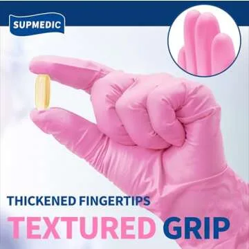Supmedic Medical Nitrile Exam Gloves, 3.5 mil Powder-Free Food-Safe Disposable Glove for Cleaning & Esthetician, Pink 100 Pcs (Medium)