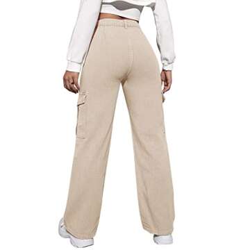 SweatyRocks Women's High Waist Cargo Jeans Flap Pocket Wide Leg Denim Pants Khaki M