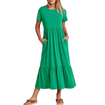 ANRABESS Women Summer Casual Short Sleeve Crewneck Aline Swing Flowy Tiered Maxi Dress