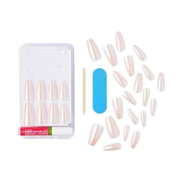KISS Gel Sculpted, Press-On Nails, Nail glue included, 'Hold Me Closer', Off White, Long Size, Coffin Shape, Includes 28 Nails, 2g Glue, 1 Manicure Stick, 1 Mini file