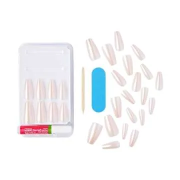 KISS Gel Sculpted, Press-On Nails, Nail glue included, 'Hold Me Closer', Off White, Long Size, Coffin Shape, Includes 28 Nails, 2g Glue, 1 Manicure Stick, 1 Mini file