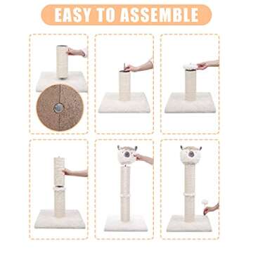 Poils bebe Cat Scratching Post, 30.3’’ Tall Alpaca Scratcher Cat Furniture with Spring Ball for Indoor Cats and Kittens Handmade Cat Tower Wrapped by Natural Sisal Ropes (Beige)