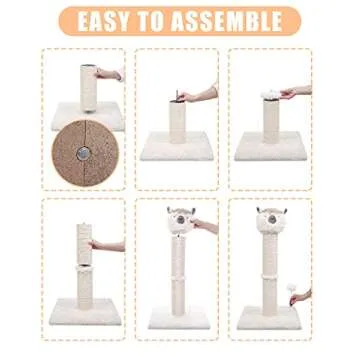 Poils bebe Cat Scratching Post, 30.3’’ Tall Alpaca Scratcher Cat Furniture with Spring Ball for Indoor Cats and Kittens Handmade Cat Tower Wrapped by Natural Sisal Ropes (Beige)