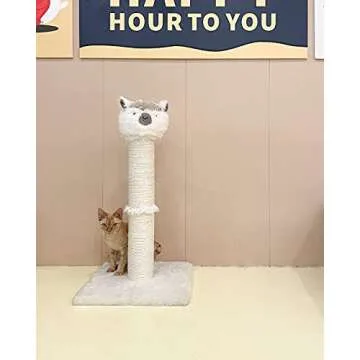 Poils bebe Cat Scratching Post, 30.3’’ Tall Alpaca Scratcher Cat Furniture with Spring Ball for Indoor Cats and Kittens Handmade Cat Tower Wrapped by Natural Sisal Ropes (Beige)