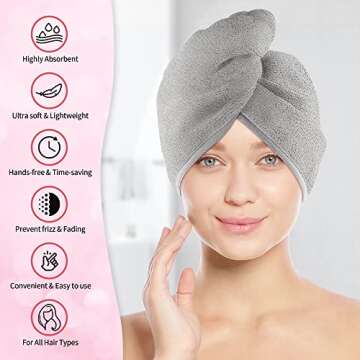 HOMERHYME Hair Towel, 3 Pack Wrap Quick Drying Towels, Highly Absorbent Adjustable Soft Towel Anti F...
