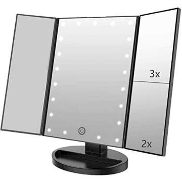 Infitrans 3 Folds Lighted Vanity Makeup Mirror,1X/2X/3X Magnification, 21 LED Light Bright Table Mir...