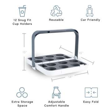 Bevee Reusable Drink Carrier for Coffee Runs Takeout Delivery | up to 12 Cups | Uber Doordash | Fold...