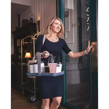 Bevee Reusable Drink Carrier for Coffee Runs Takeout Delivery | up to 12 Cups | Uber Doordash | Foldable Portable Compact Durable Secure | Holder Caddy | Hot & Cold Cups | Comfort Handle | Grey