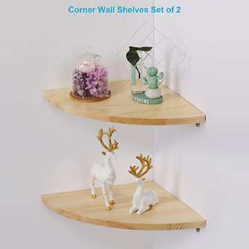 JORIKCHUO 12 inch Corner Wall Shelf Set of 2, Solid Wood Corner Floating Shelves for Wall, Round End...