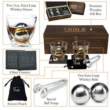 Whiskey Stones Gift Set for Men - 2 King-Sized Chilling Stainless-Steel Whiskey Balls - 2 XL Whiskey...