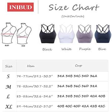 INIBUD Strappy Padded Sports Bra for Women Sexy Crop Top Crisscross Back Workout Yoga Bra with Removable Cup Longline Low Impact (3 Packs (BWB), M)