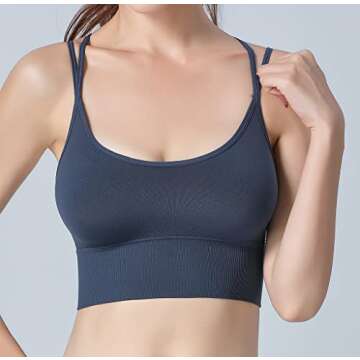 INIBUD Strappy Padded Sports Bra for Women Sexy Crop Top Crisscross Back Workout Yoga Bra with Removable Cup Longline Low Impact (3 Packs (BWB), M)