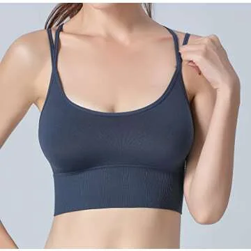 INIBUD Strappy Padded Sports Bra for Women Sexy Crop Top Crisscross Back Workout Yoga Bra with Removable Cup Longline Low Impact (3 Packs (BWB), M)