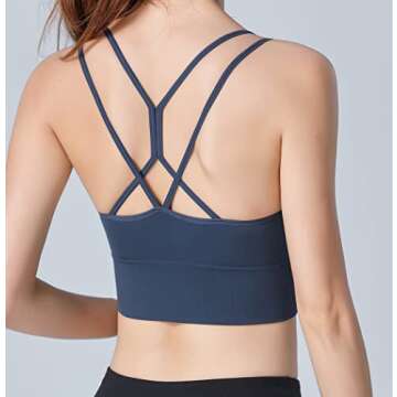 INIBUD Strappy Padded Sports Bra for Women Sexy Crop Top Crisscross Back Workout Yoga Bra with Removable Cup Longline Low Impact (3 Packs (BWB), M)