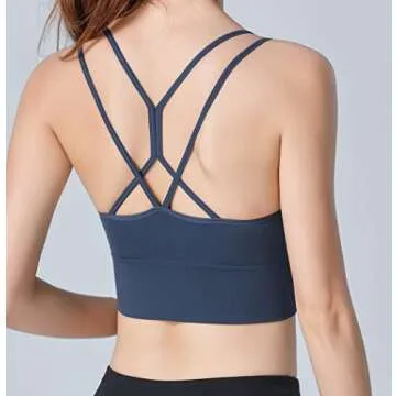 INIBUD Strappy Padded Sports Bra for Women Sexy Crop Top Crisscross Back Workout Yoga Bra with Removable Cup Longline Low Impact (3 Packs (BWB), M)
