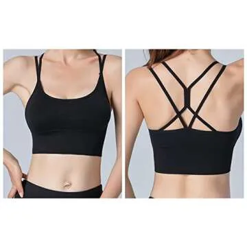 INIBUD Strappy Padded Sports Bra for Women Sexy Crop Top Crisscross Back Workout Yoga Bra with Removable Cup Longline Low Impact (3 Packs (BWB), M)