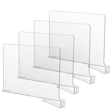 CY craft Acrylic Shelf Dividers for Closets,Wood Shelf Dividers, 4 PCS Clear Shelf Separators,Perfec...