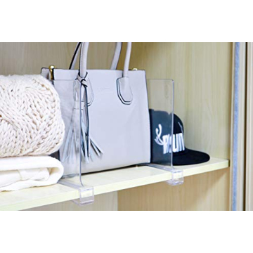 CY craft Acrylic Shelf Dividers for Closets,Wood Shelf Dividers, 4 PCS Clear Shelf Separators,Perfect for Clothes Organizer and Bedroom Kitchen Cabinets Shelf Storage and Organization