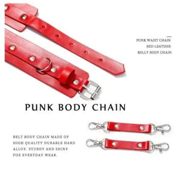 Aiosy Leather Waist Chain Red Belly Body Chain Punk Thigh Harness Belt Rave Body Accessories Jewelry for Women