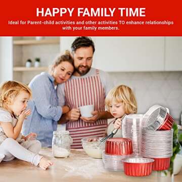 Red Aluminum Foil Baking Cups with Lids 50pcs 125ml Aluminum Foil Cupcake Liners Cups with Lids, 5oz Disposable Foil Baking Cake Cups, Aluminum Muffin Cups for Bakery Wedding Birthday Party